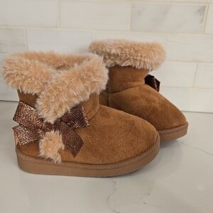 Cozy Tan Kids Boots with Bow